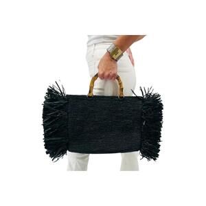 NEW BALDIZ sage raffia hand bag in black